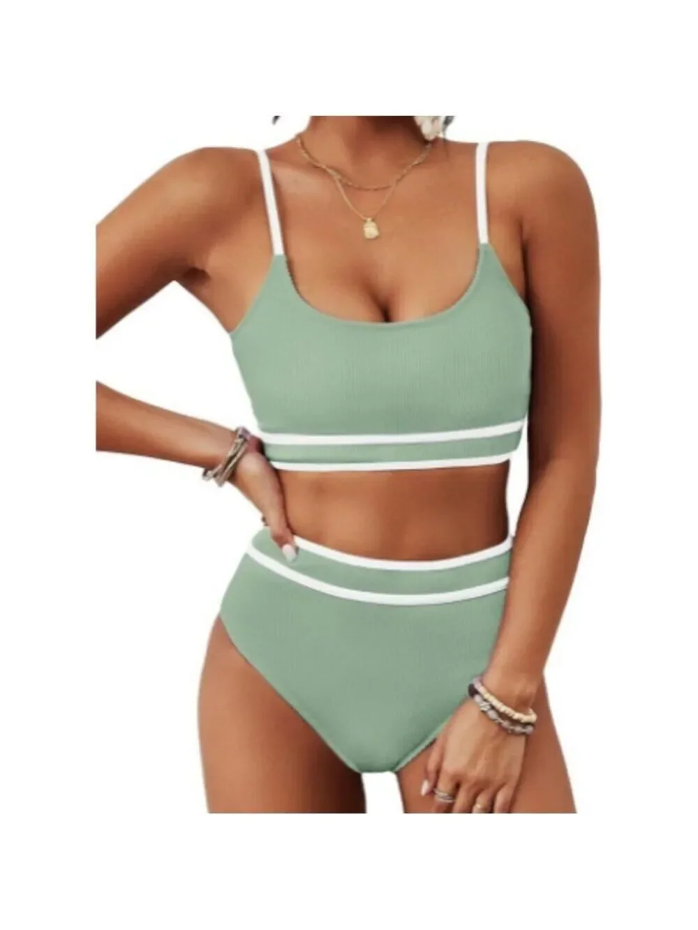 ✨ BMJL Women's High Waisted Bikini Ribbed Two Piece Swimsuit Small NWT